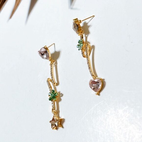 Heart star dangle earrings #817 - Picture 4 of 5